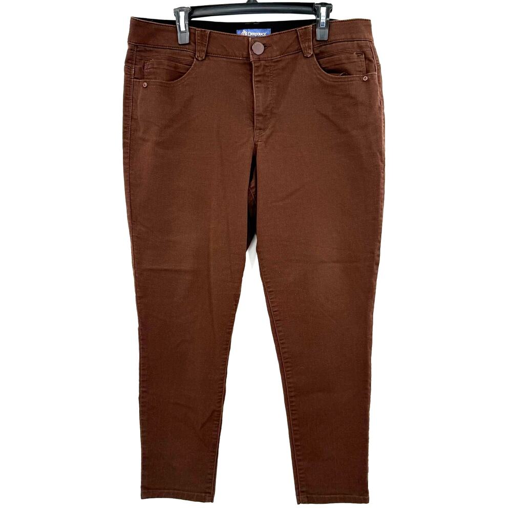Democracy‎ Size 16 'Ab'solution Brown Skinny Style Pants Denim Button Zip Fly